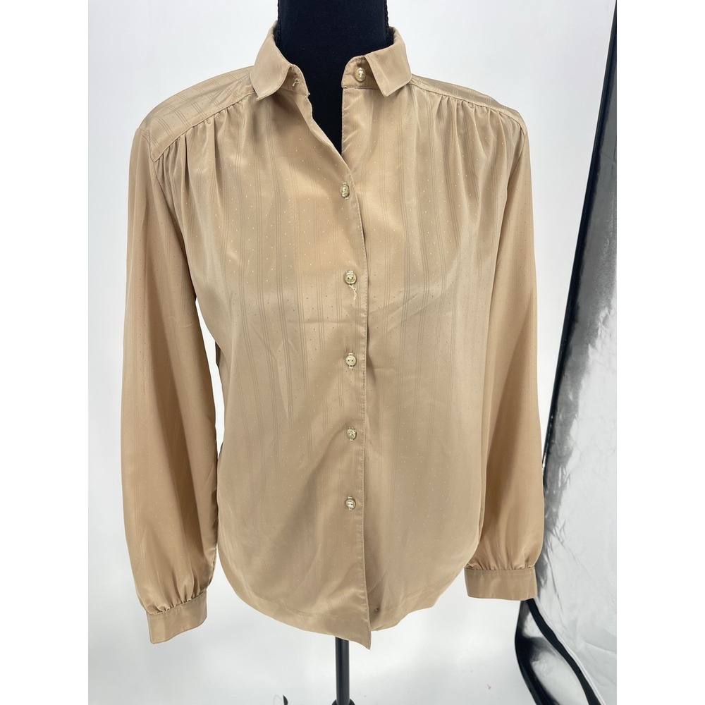 Vtg 1980s Lady Westmook Sheer Champagne Blouse Size12 Button Up Bin12